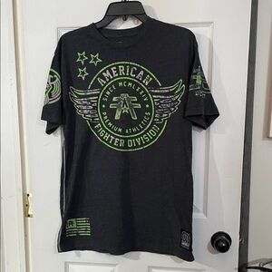 Men's American Fighter by Affliction Charcoal Tee with Green Accents. Size L